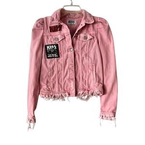 ZARA x KISS Pink Distressed Denim Jacket Women’s X Small